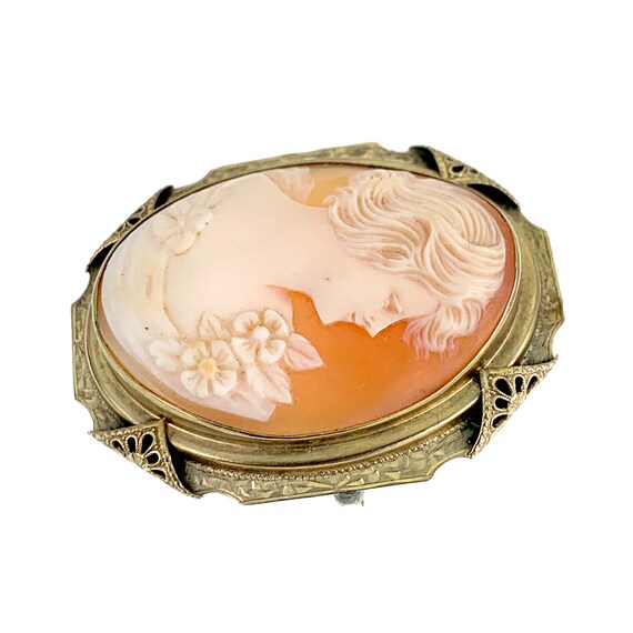Antique 14K Carved Shell Cameo Brooch - image 3