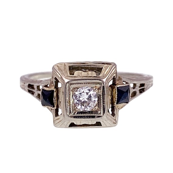Art Deco 20K, Diamond & Sapphire Ring