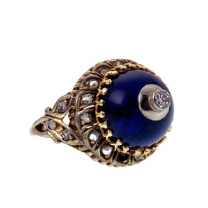 Antique 14K, Diamond & Blue Enamel Bombe Dome Ring