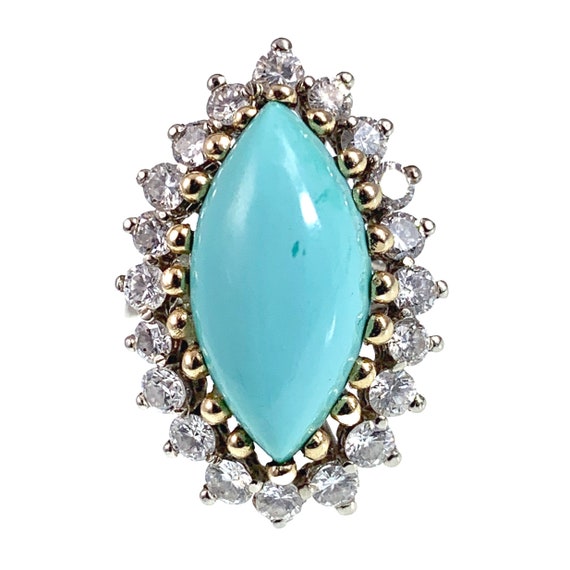 Vintage 14K, Diamond & Turquoise Cocktail Ring - image 1