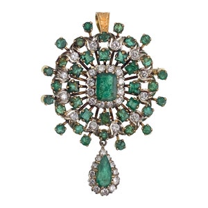 Antique 18K, Diamond & Emerald Brooch/Pendant