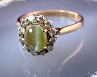 Vintage 12K, Diamond & Cats Eye Chrysoberyl Ring
