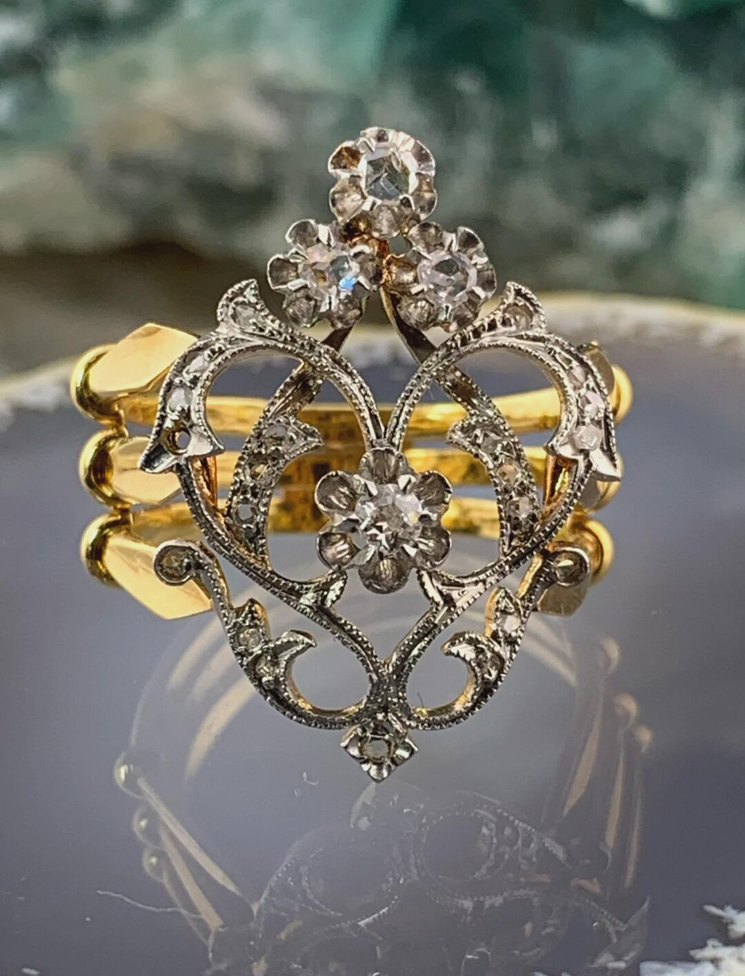 Small Dinner Rings Antique French 18K & Diamond Dinner Ring - Etsy