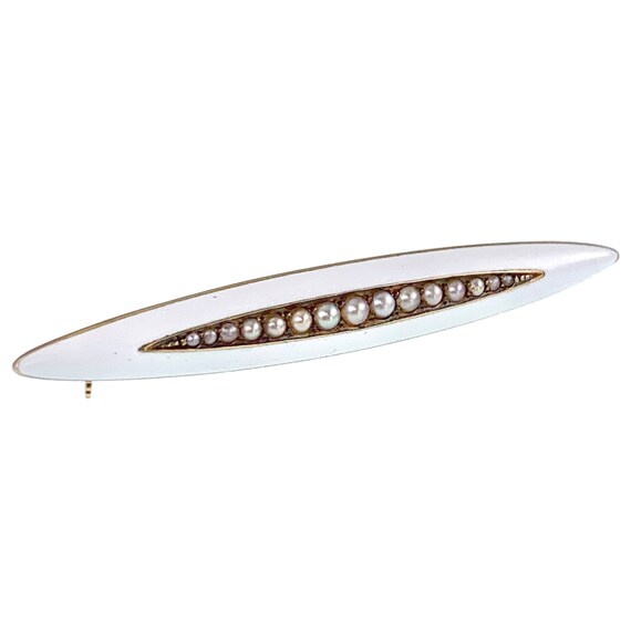 Antique 14K, Seed Pearl & Enamel Brooch - image 2