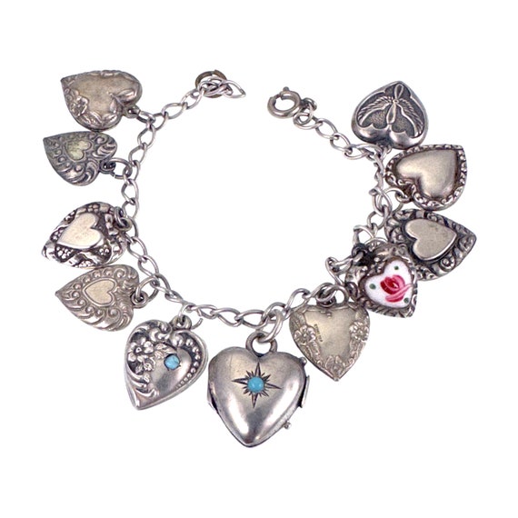 アクセサリー heart vintage silver 925 bracelet VINTAGE STERLING SILVER CLEAR STONES OPEN HEARTS BRACELET 7