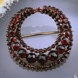 Antique Silver, Garnet Gold & Bohemian Garnet Crescent Brooch