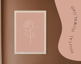 Rose Line Art, Printable Rose Art, Rose White Line Drawing, Printable Home Decor, Flower Wall Print, Minimal Home Decor, Digital Download