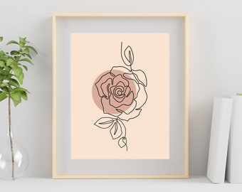 Rose Line Art, Printable Rose Art, Rose Line Drawing, Printable Home Decor, Flower Wall Print, Minimal Home Decor, Digital Download