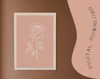 Rose Line Art, Printable Rose Art, Rose White Line Drawing, Printable Home Decor, Flower Wall Print, Minimal Home Decor, Digital Download