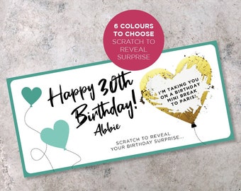 Birthday surprise voucher - scratch to reveal - birthday/weekend break/surprise/mum/dad/friend/girlfriend/boyfriend/husband/wife