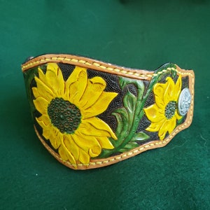 Tooled Sunflower Leather Hair Barrette - Leather Hair Slide