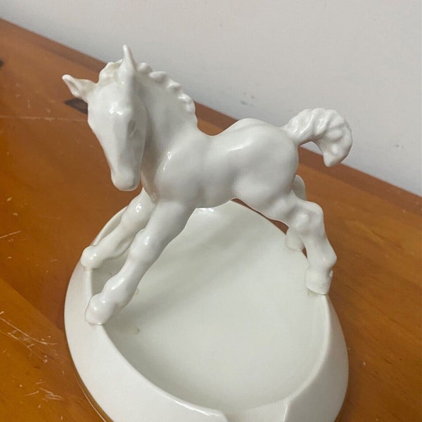 Antique German Porcelain Ashtray Horse Figurine Marked Hutschenreuther Kunstabteilung LHS Germany Selb White Foal Dish