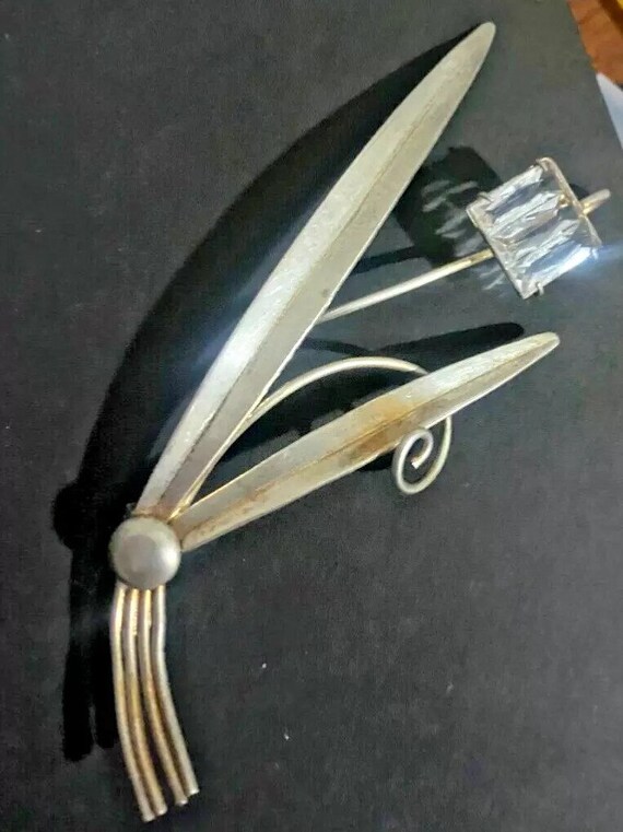 Vintage Sterling Silver Brooch Modernist Style Le… - image 5
