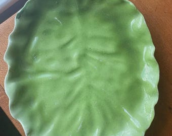 Antique Royal Bayreuth Cabbage Leaf Trinket Dish 4.5” Bavaria Green Germany Hand-Painted Plate Decorative