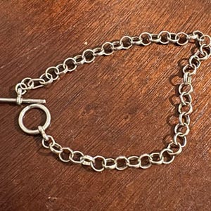 Sterling Silver Charm Bracelet Toggle Clasp 7.5&quot; Hallmarked 5.7 grams Vintage Jewelry Link Bracelet Shiny
