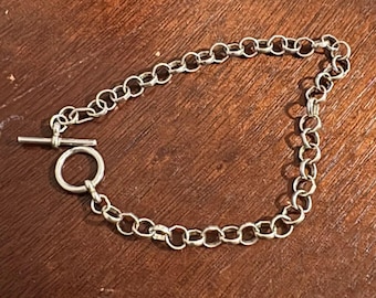 Sterling Silber Bettelarmband Knebelverschluss 19,5 cm Hallmarked 5,7 Gramm Vintage Schmuck Gliederarmband Shiny