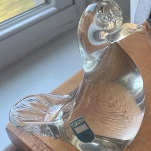 Clear Murano Bird Figurine 4&quot; Tall Hand-Blown Paperweight Art Glass Made in Italy Original Sticker Vintage Dove