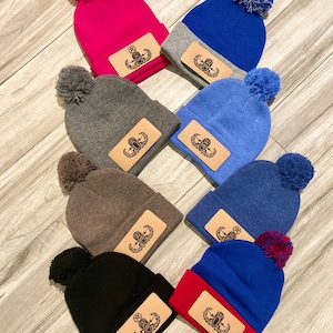 EOD Leather Patch Winter Beanie with Pom| Basic, Senior and Master Badge Options | Lots of Colors!