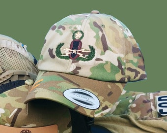 Embroidered EOD Badge Camouflage Multicam Hat | Bomb Tech Life | Flat Brim and Dad Hat Options
