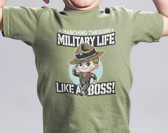 Marching Through Military Life Like a Boss! T-Shirt | Month of the Military Child |Toddler & Youth Drill Sergeant Tee