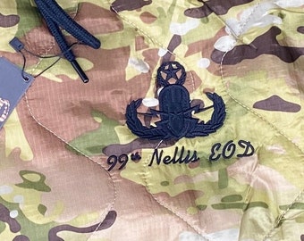 Embroidered Woobie Official Camo ZipUp Hoodie | EOD Badge | Unit Emblem | 10th Mountain | Rank | Military Sweatshirt | Customizable