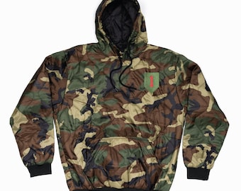 Embroidered Woodland Camo Print Woobie Hoodie | EOD Badge | Unit Emblem | Military Sweatshirt | Customizable
