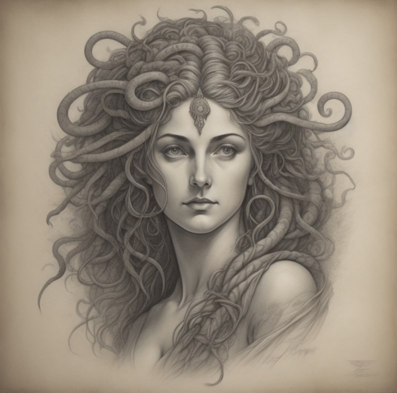 Medusa Sketch Art Portrait Etsy