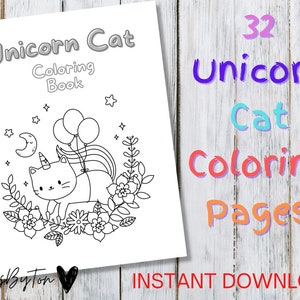 Unicorn Cat Coloring Pages, PRINTABLE coloring book, Unicorn Coloring pages for Girls, Summer activity, Cat Coloring Pages, UNICORN  _006