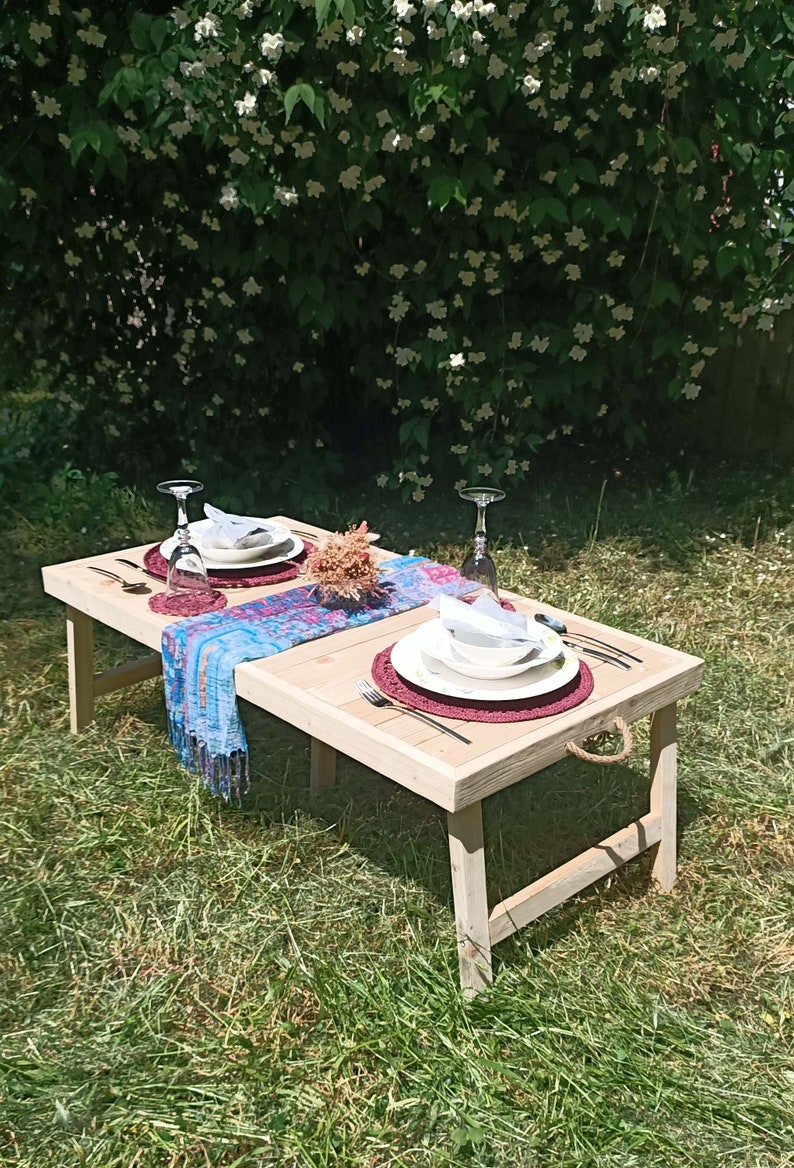 Wooden Table 44 X 22 ınc Folding Low Picnic Table Portable Etsy