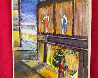 Original Bas relief sculpture hand painted Christmas scene
