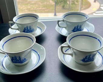 Vintage Wedgwood Clipper Blue Cups and Saucers - Set of 2