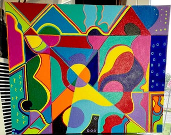 Original Acrylic Painting 16"x20" Colorful Abstract Art (2017)