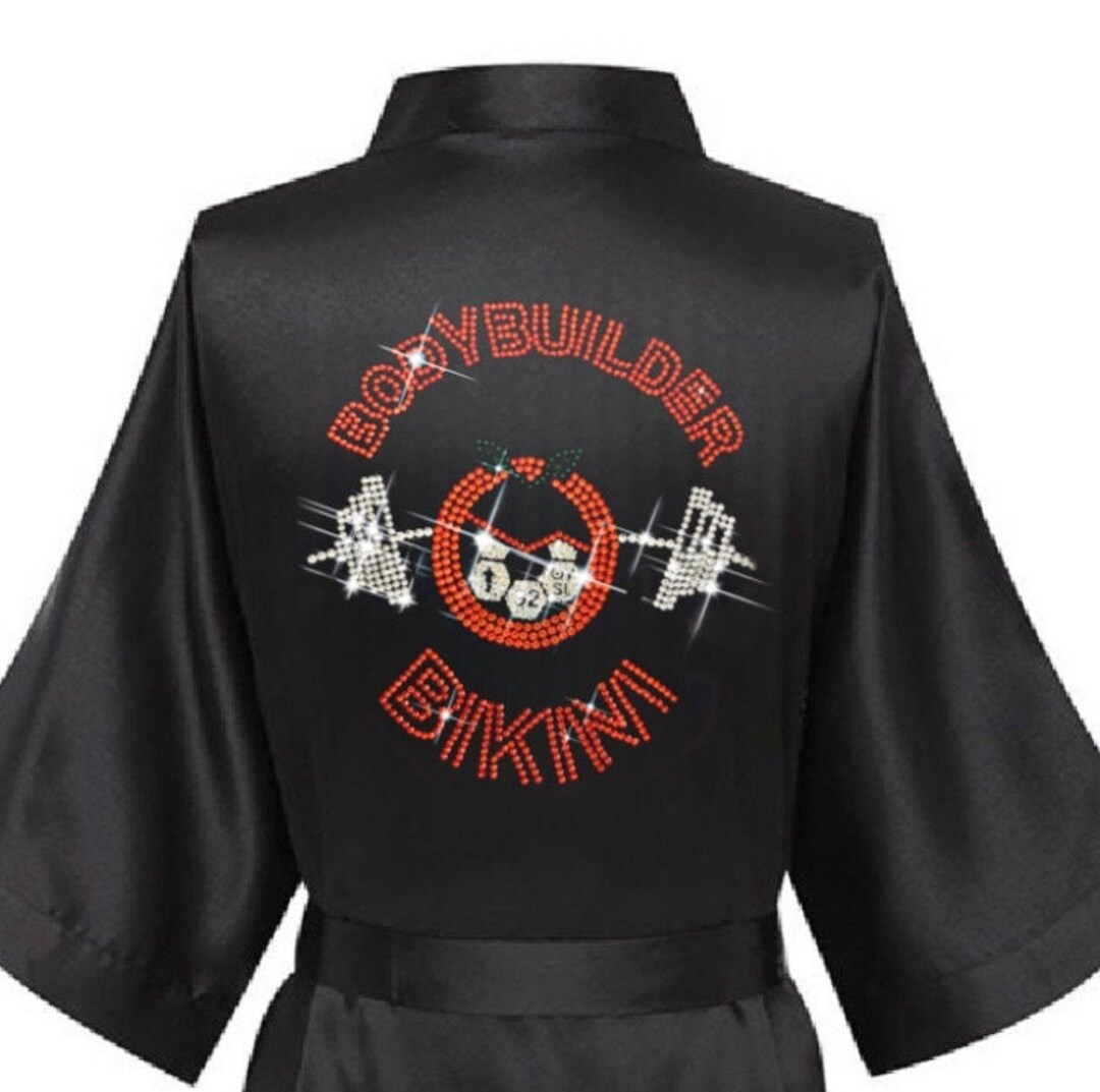 Fitness Bikini Rhinestone Applique Satin Robe, Competition Bikini Robe ...