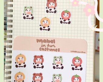 Mabel in Her Costumes Sticker Sheet | Cow Stickers | Stationery Stickers | Bullet Journaling Stickers | Sticker Sheets