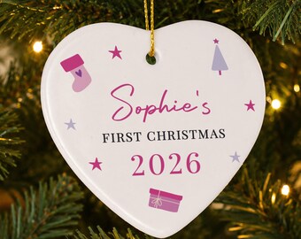 Personalised First Christmas Ceramic Heart Decoration