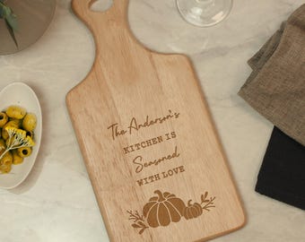 Personalised Pumpkin Chopping Board | Custom Wooden Kitchen Paddle Board