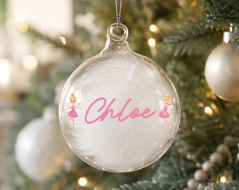 Personalised Fairy White Feather Bauble