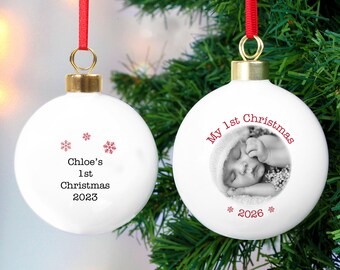 Personalised 1st Christmas Photo Bauble