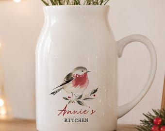Personalised Watercolour Robin Ceramic Jug Vase