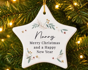 Personalised Christmas Botanical Ceramic Star Decoration