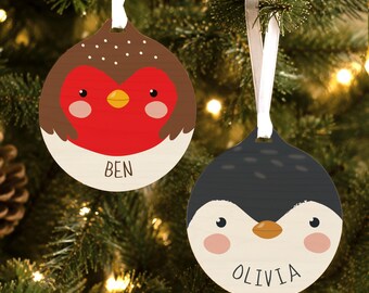 Personalised Cartoon Wooden Bauble, Christmas Tree Decor