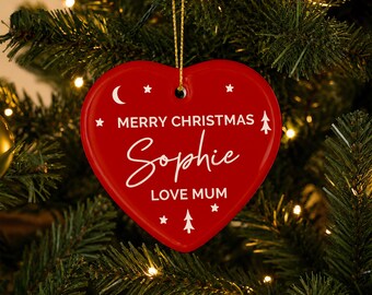 Personalised Red Christmas Ceramic Heart Decoration