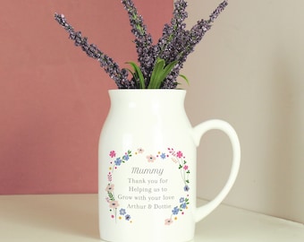 Personalised Floral Flower Ceramic Jug, Add Any Message