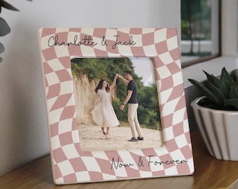 Personalised Pink Checkerboard Ceramic 4x4 Frame