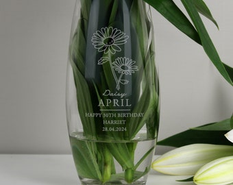 Personalised Birth Flower Bullet Vase, Any Month and Message