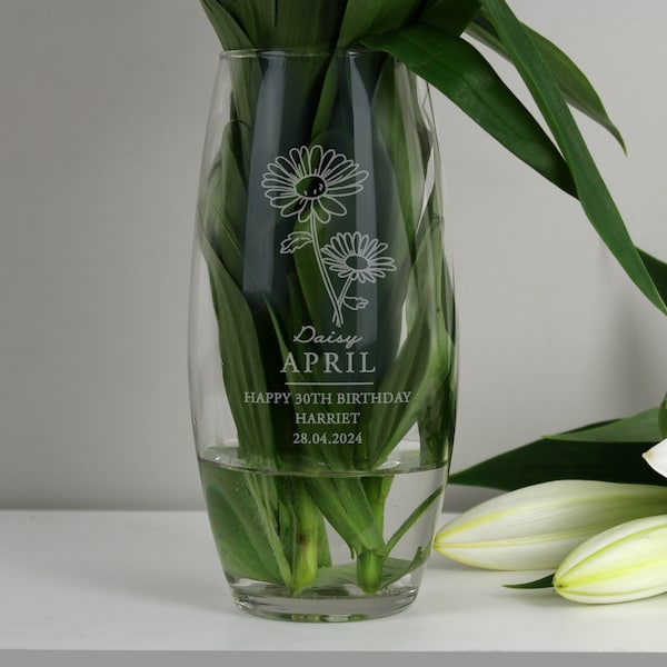 Personalised Birth Flower Bullet Vase, Any Month and Message