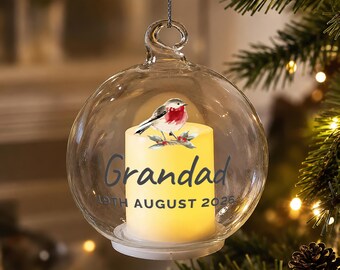 Personalised Robin Memorial LED Candle Bauble