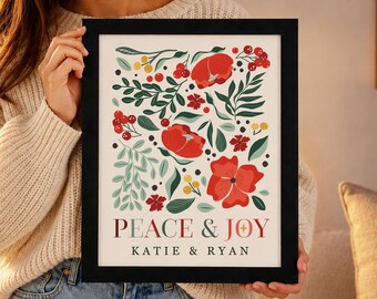 Personalised Poinsettia Black Poster Framed Print
