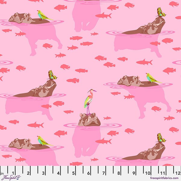 Tula Pink  Everglow My Hippos Don t Lie Nova PWTP204  Türkis Patchwork Hippo