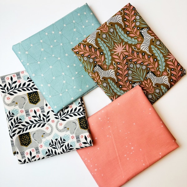 Stoffpaket Safari  4 x Fat Quarter Patchworkstoffe  FQ Bundle  Savanna Cotton and Steel